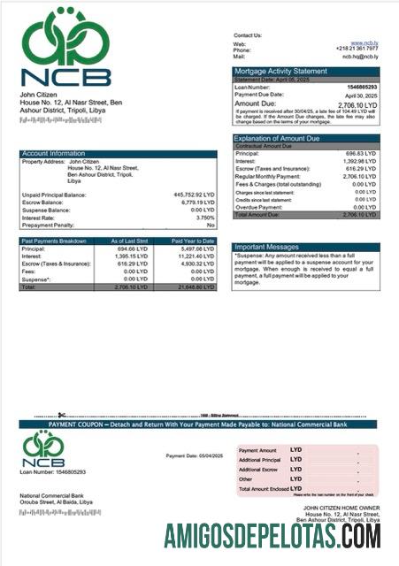 em branco Modelo Word e PDF de declaração de hipoteca do banco comercial nacional da Líbia
